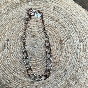 Brighton Pebble Pave Bronze Silver Tone Chunky Link Chain Necklace